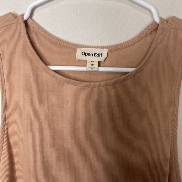 Open Edit Crewneck Rib Thong Bodysuit In Tan Nougat - Picture 4 of 4